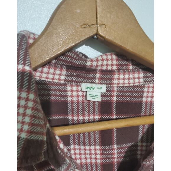 Aerie Flannel Shirt Size Medium Brown Pink Cabincore Fall Oversized Camping - Picture 5 of 6